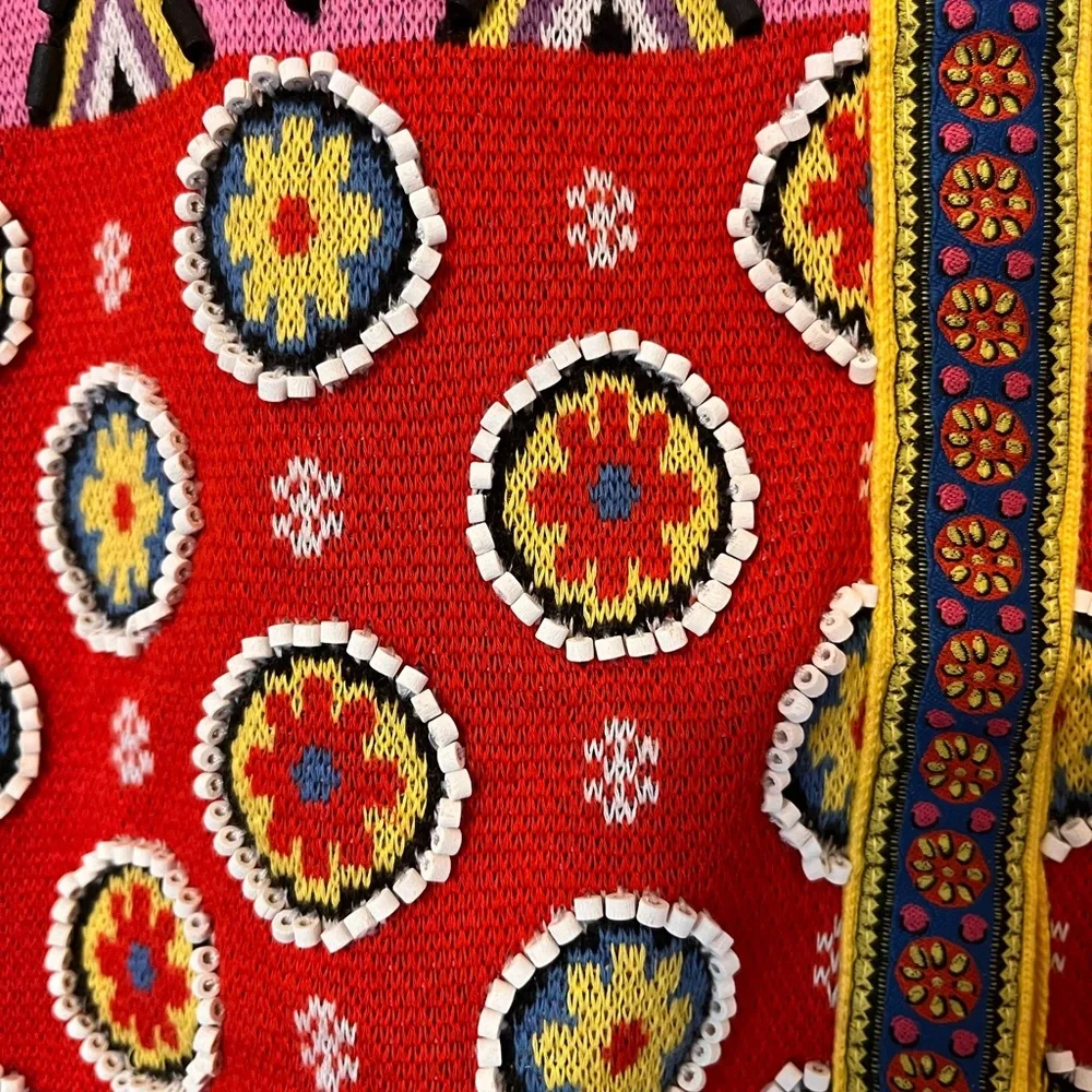 Alice + Olivia Yellow Trim Multicolor Embroidered Knit Cardigan - Picture 5 of 8